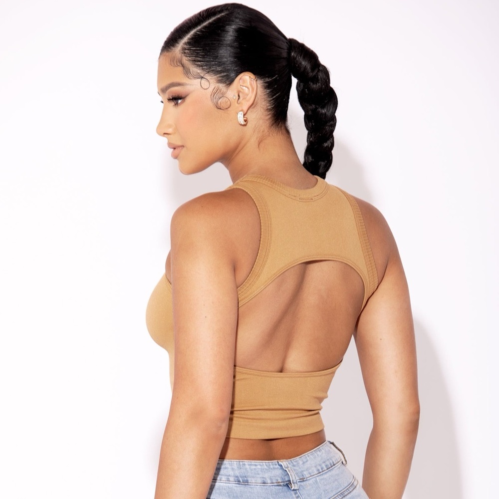 Tan Ribbed Open Back Tank - Picture 2 of 4